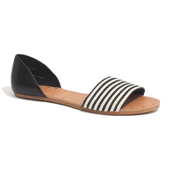 Madewell Shoes - Madewell Thea Flat Sandal in Stripe, Black Leather